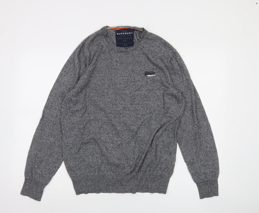 Superdry Men's Grey Cotton Cashmere Crew Neck Jumper XL