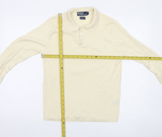 Polo Ralph Lauren Women's Ivory Collared Henley Jumper M Cotton Silk Cashmere