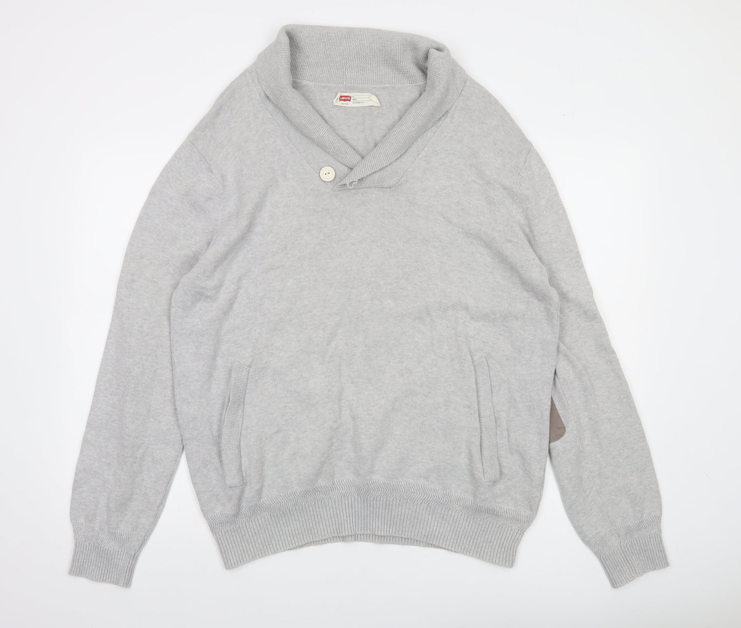 Levi's Men's Grey Cotton Slim Fit Shawl Collar Jumper XL