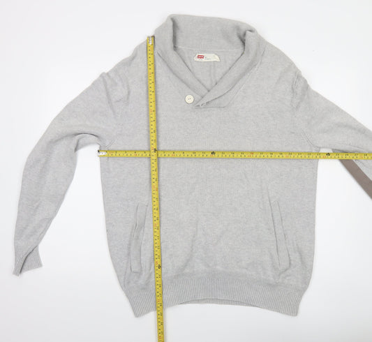 Levi's Men's Grey Cotton Slim Fit Shawl Collar Jumper XL