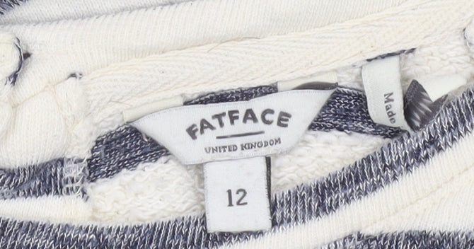 FatFace Women Blue Stripe 3/4 Sleeve Boat Neck Top Size 12