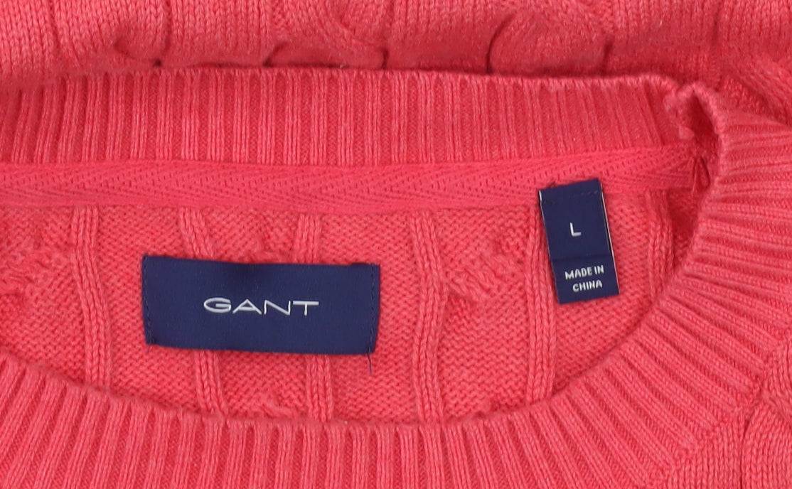GANT Men's Pink Cable Knit Cotton Crew Neck Jumper Size L
