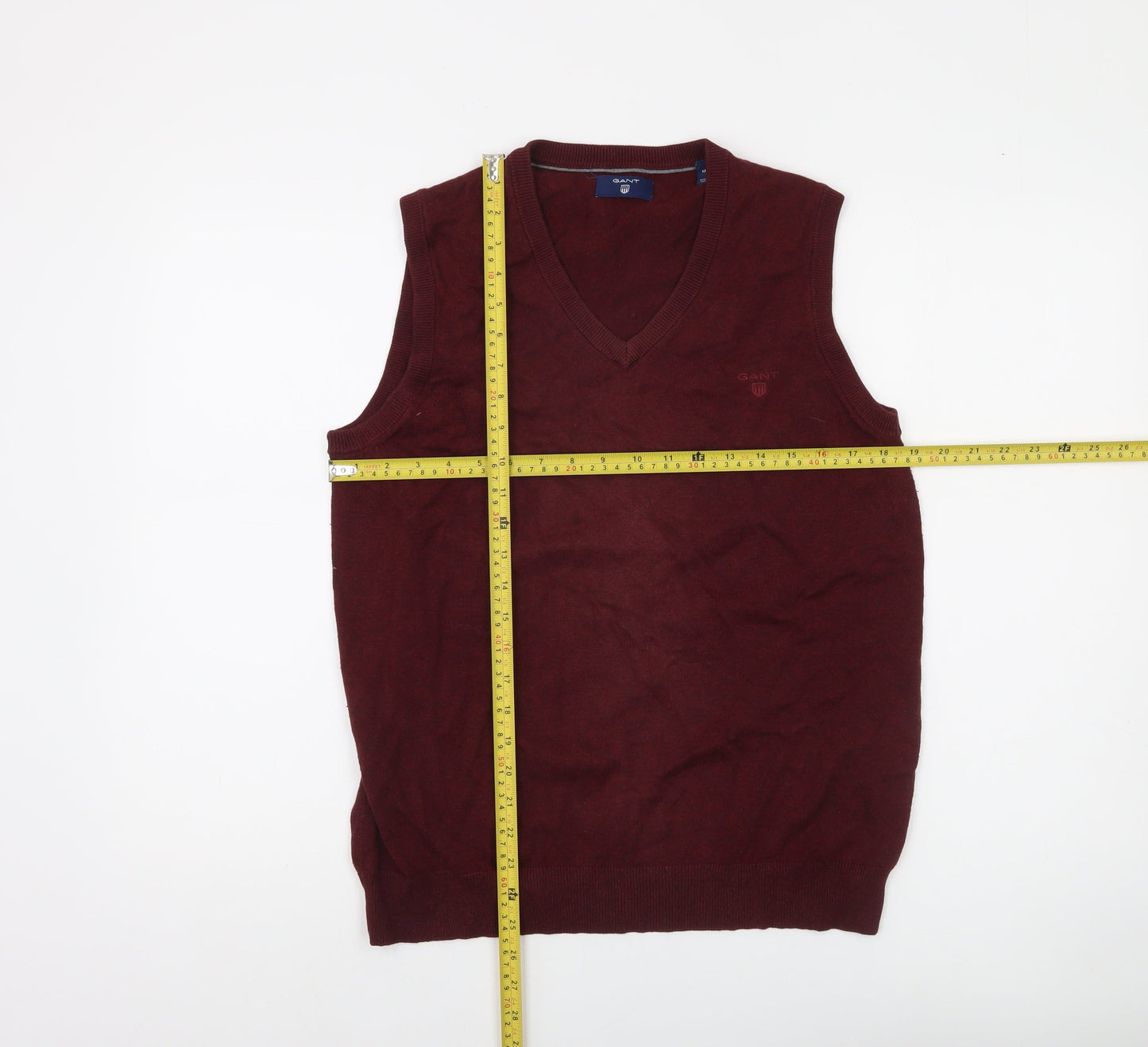 GANT Men's Red Cotton V-Neck Sleeveless Vest Jumper M