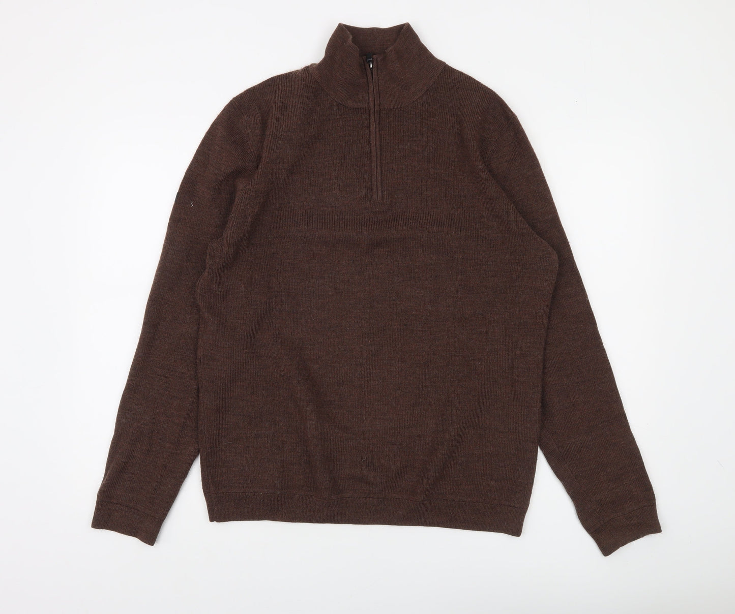 Superdry Men’s Brown 2XL Half Zip Wool Jumper High Neck Knitwear