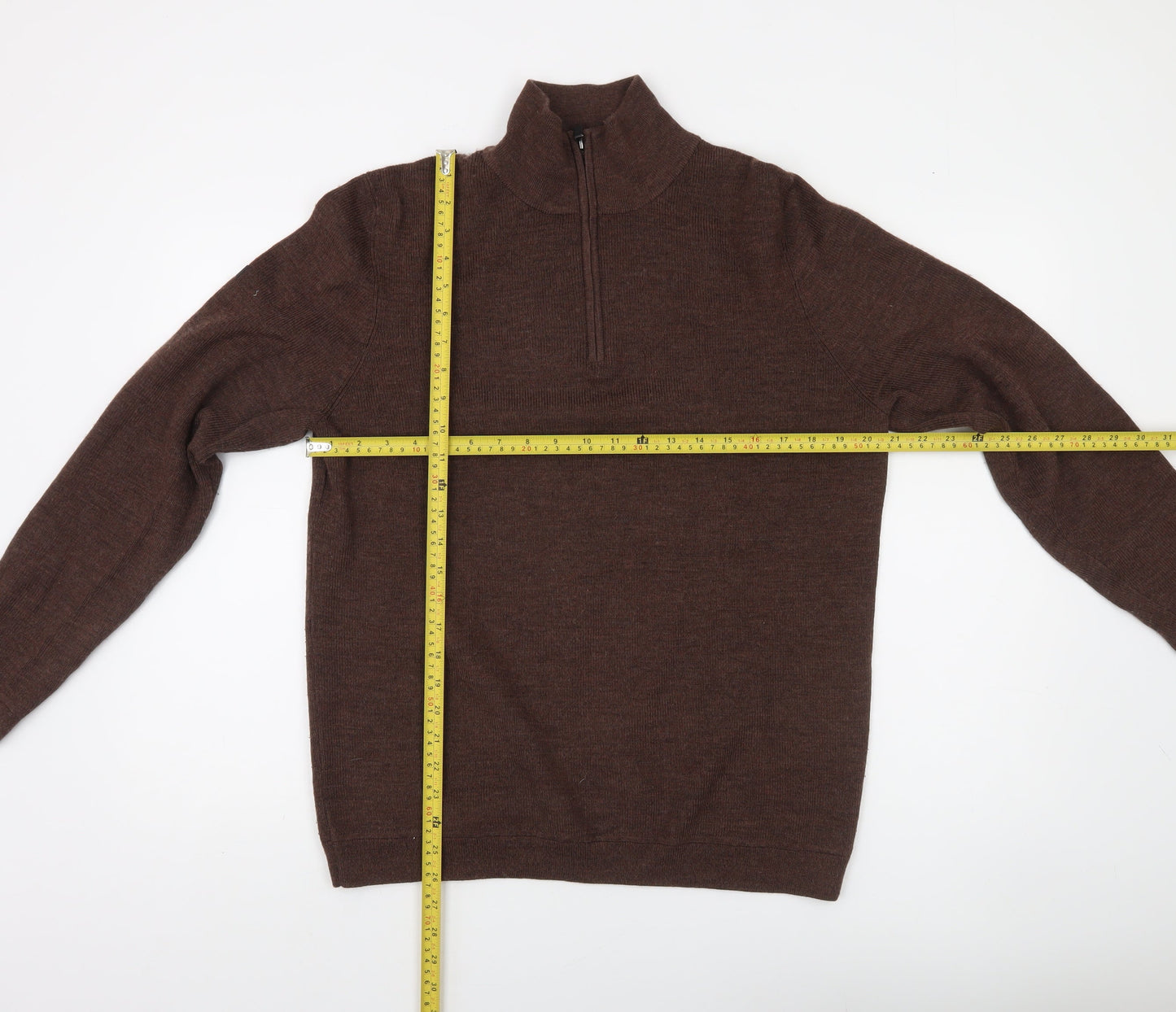 Superdry Men’s Brown 2XL Half Zip Wool Jumper High Neck Knitwear