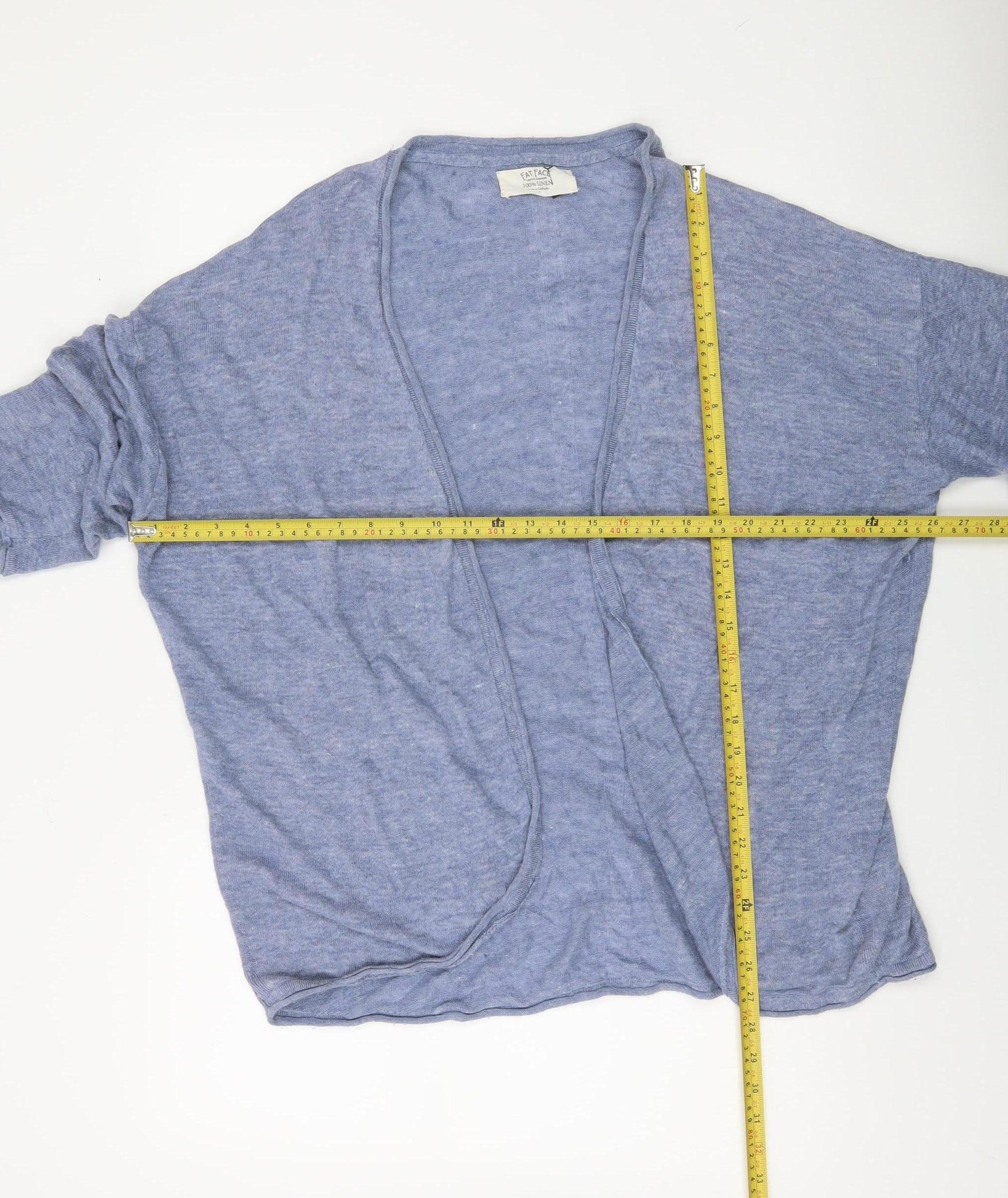 Fat Face Womens Blue Linen Open Knit 3/4 Sleeve Cardigan Size 10