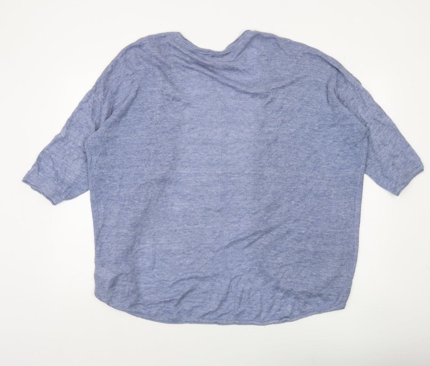 Fat Face Womens Blue Linen Open Knit 3/4 Sleeve Cardigan Size 10