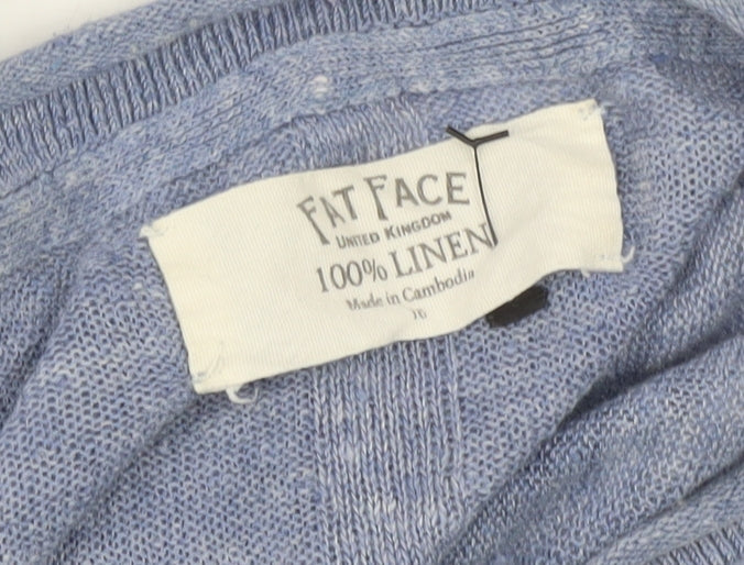 Fat Face Womens Blue Linen Open Knit 3/4 Sleeve Cardigan Size 10