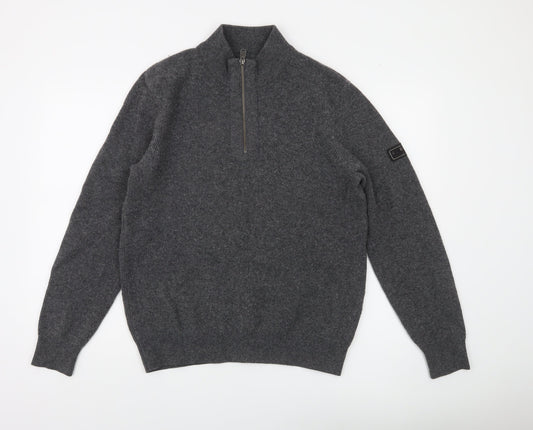 Barbour International Mens Grey Wool Cotton 1/2 Zip Jumper Size S