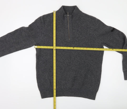 Barbour International Mens Grey Wool Cotton 1/2 Zip Jumper Size S
