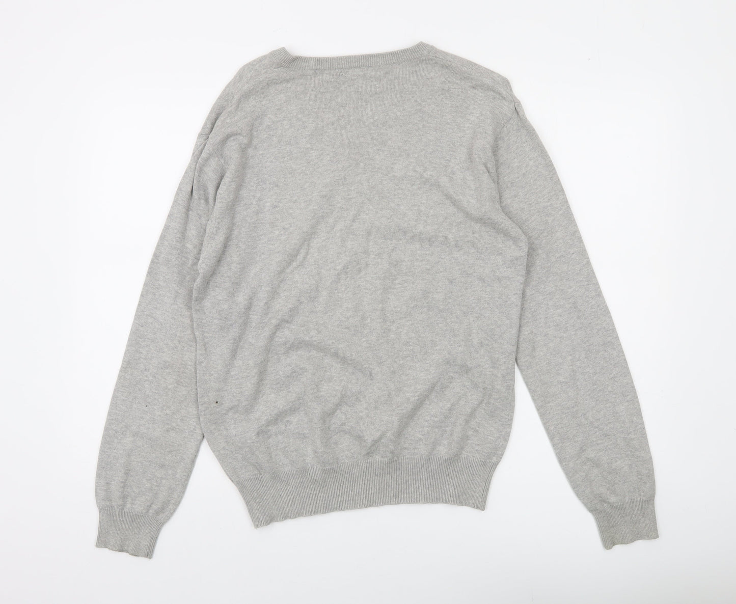 French Connection Men's Grey Cotton V-Neck Jumper Size M