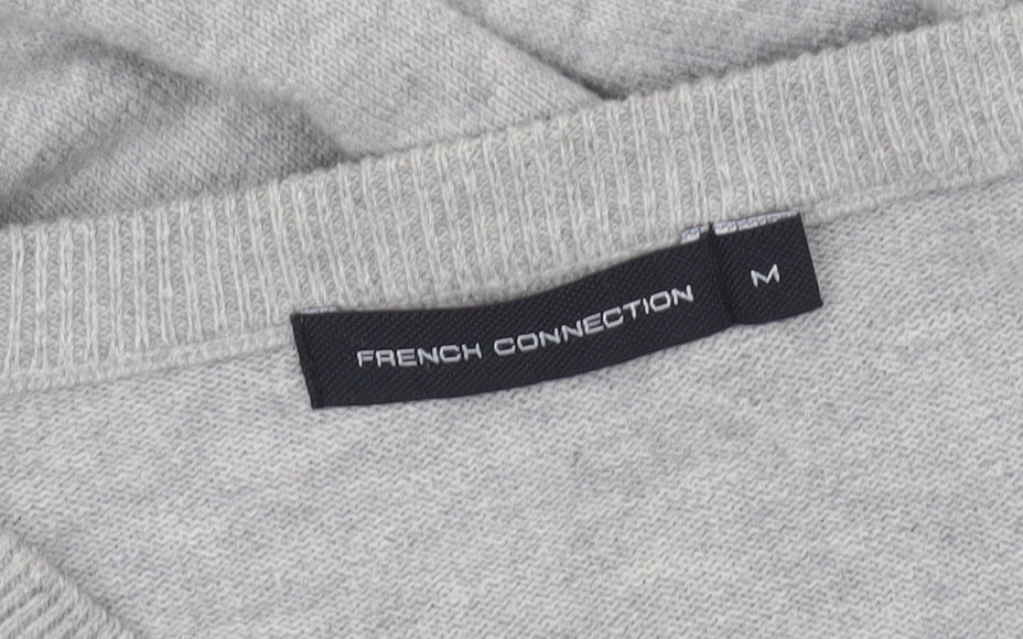 French Connection Men's Grey Cotton V-Neck Jumper Size M