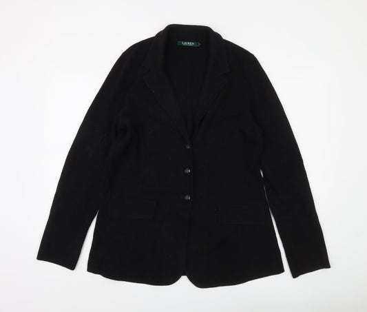 Ralph Lauren Womens Black Cotton Knit Cardigan XL Classic Collared