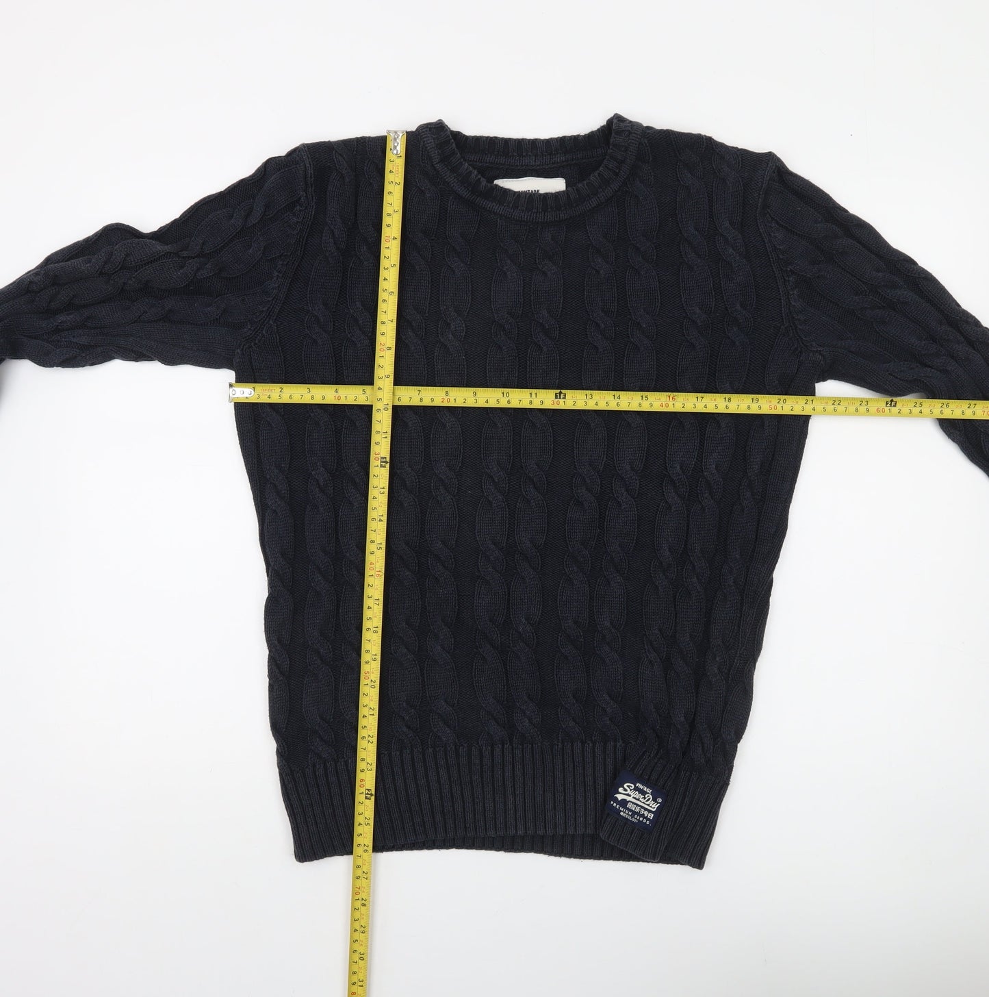 Superdry Men's Blue Cable-Knit Cotton Pullover Jumper Size M