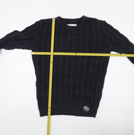 Superdry Men's Blue Cable-Knit Cotton Pullover Jumper Size M