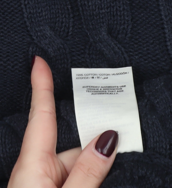 Superdry Men's Blue Cable-Knit Cotton Pullover Jumper Size M