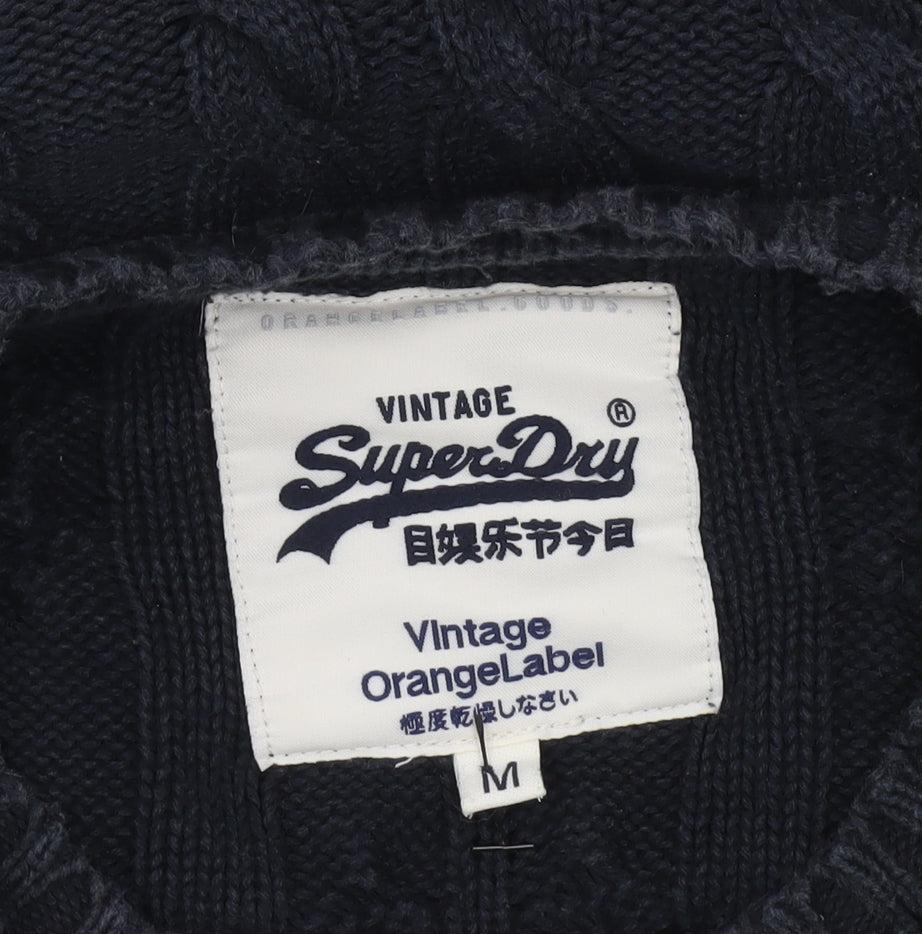 Superdry Men's Blue Cable-Knit Cotton Pullover Jumper Size M