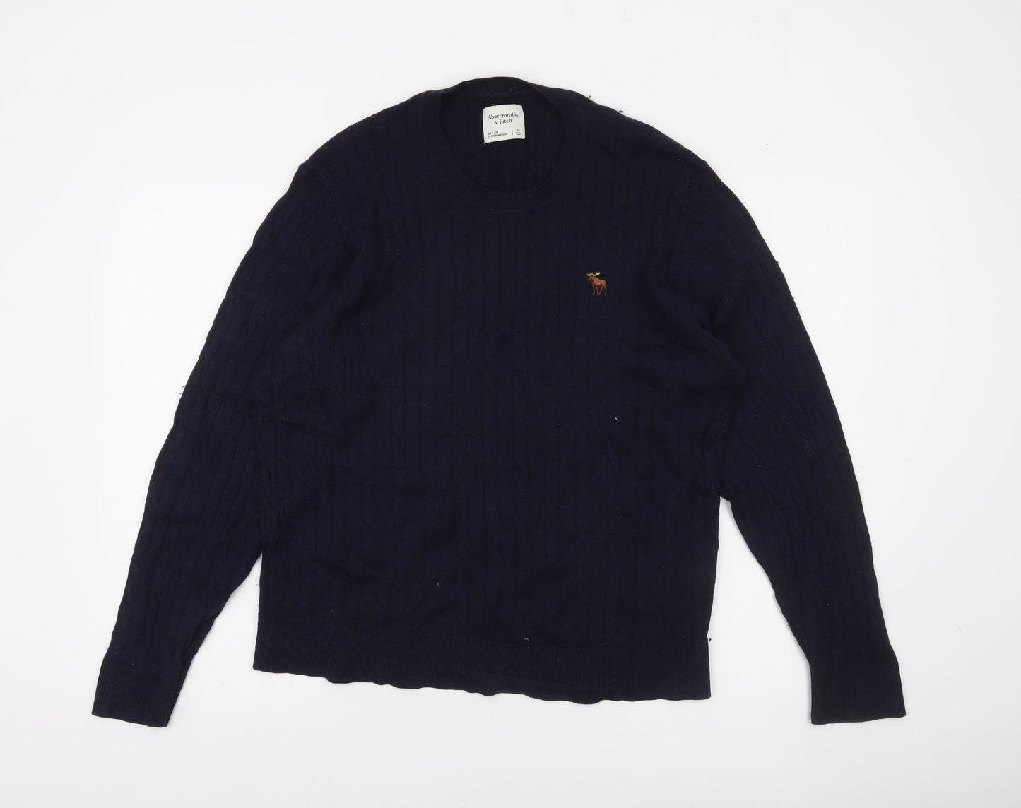 Abercrombie & Fitch Men's Blue Cable-Knit Crew Jumper Size L