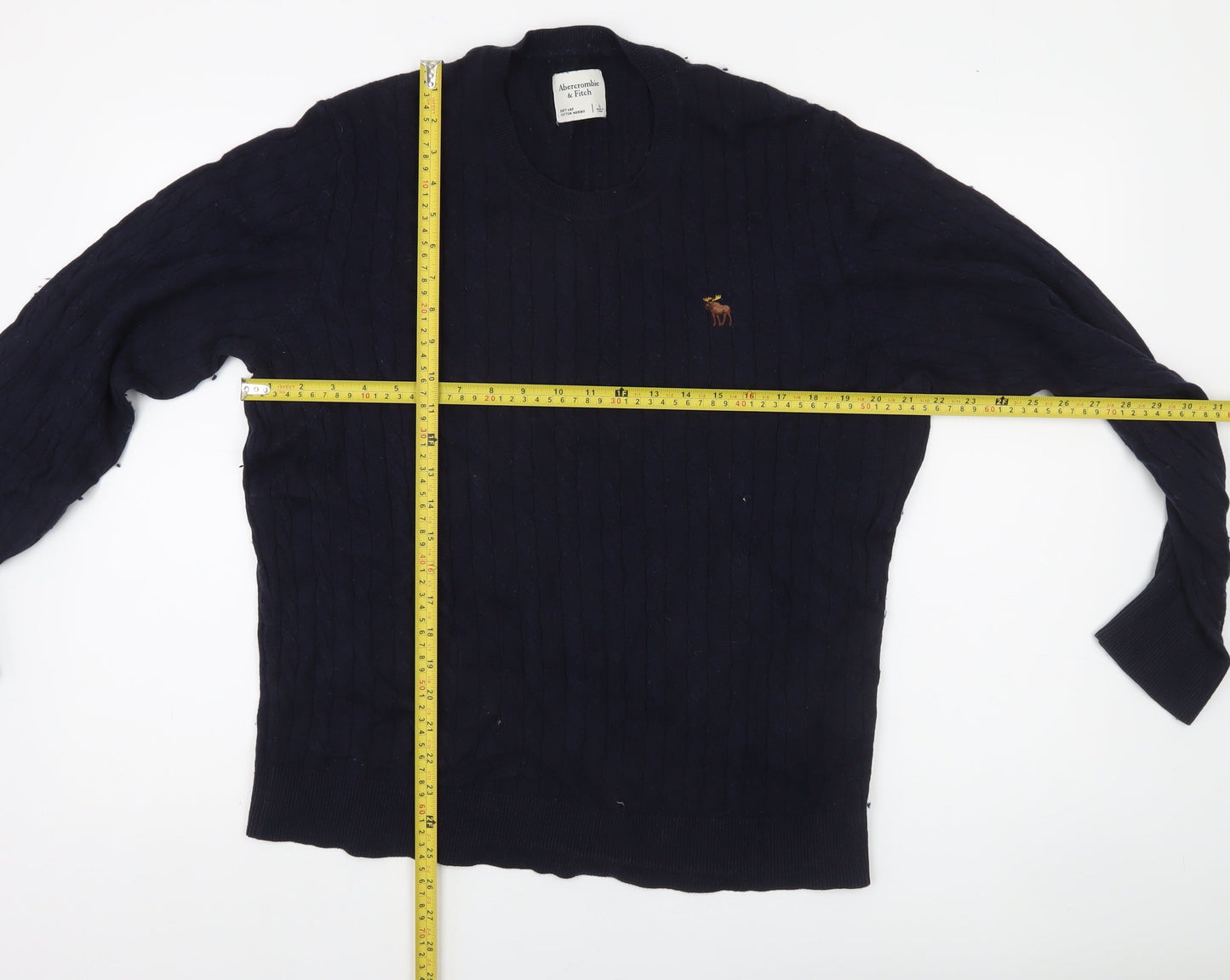 Abercrombie & Fitch Men's Blue Cable-Knit Crew Jumper Size L