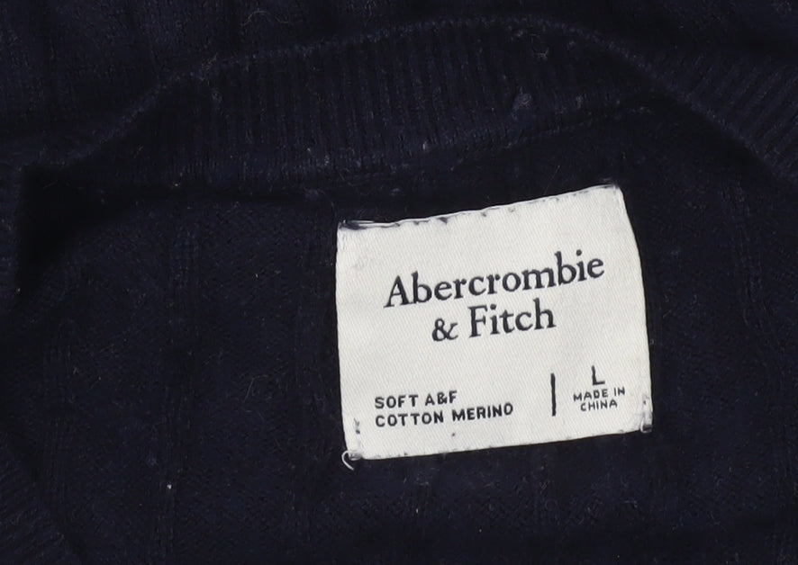 Abercrombie & Fitch Men's Blue Cable-Knit Crew Jumper Size L