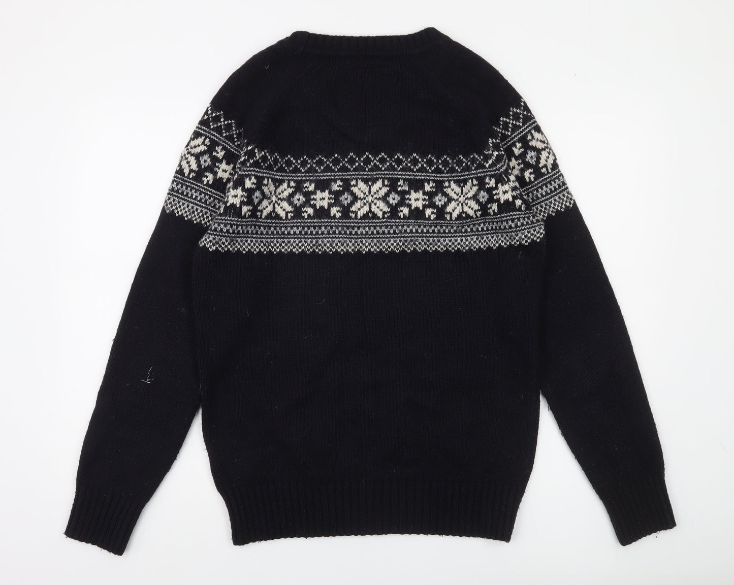 Superdry Men's Black Fair Isle Knit L Crew Neck Winter Jumper