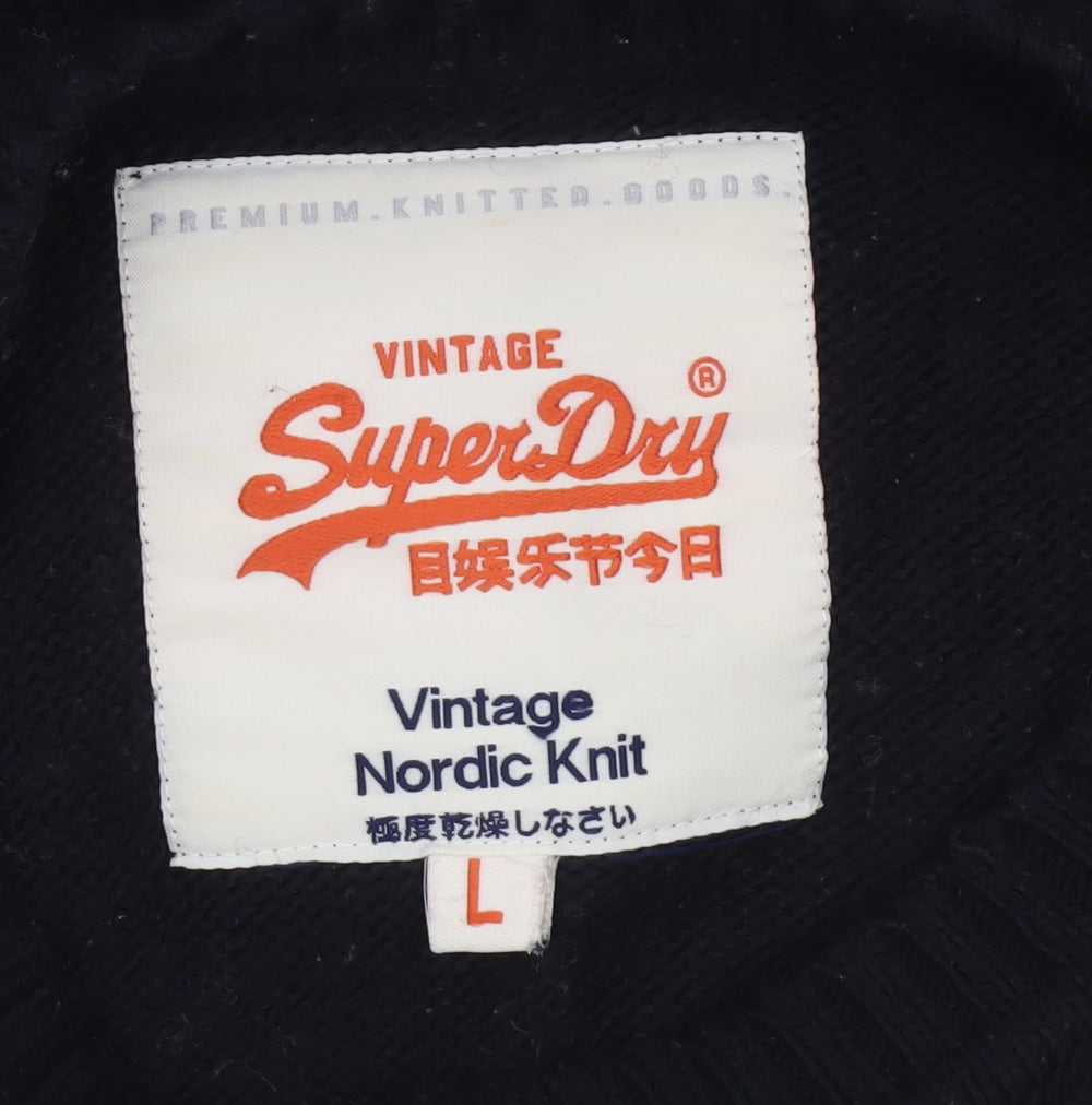 Superdry Men's Black Fair Isle Knit L Crew Neck Winter Jumper