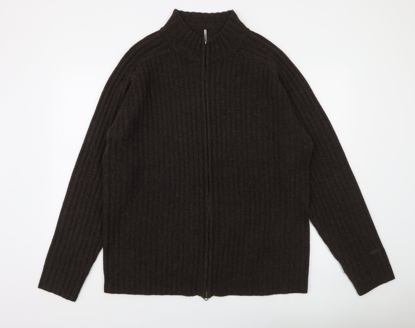 GANT Men's Brown Lambswool Full Zip Mock Neck Jumper XXL