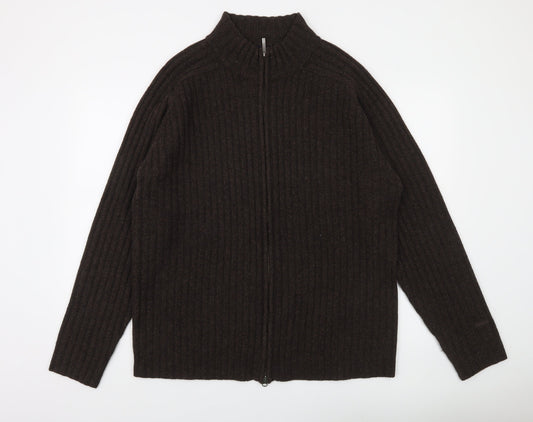 GANT Men's Brown Lambswool Full Zip Mock Neck Jumper XXL