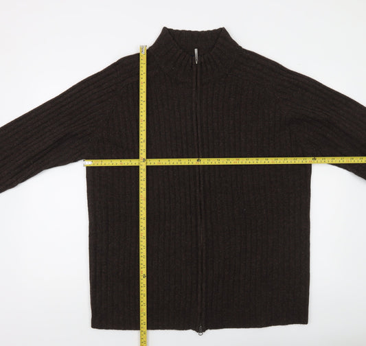 GANT Men's Brown Lambswool Full Zip Mock Neck Jumper XXL