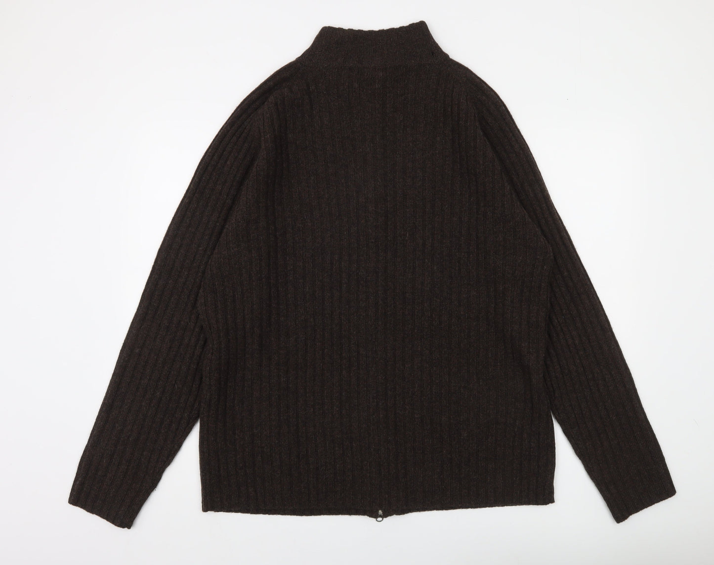 GANT Men's Brown Lambswool Full Zip Mock Neck Jumper XXL