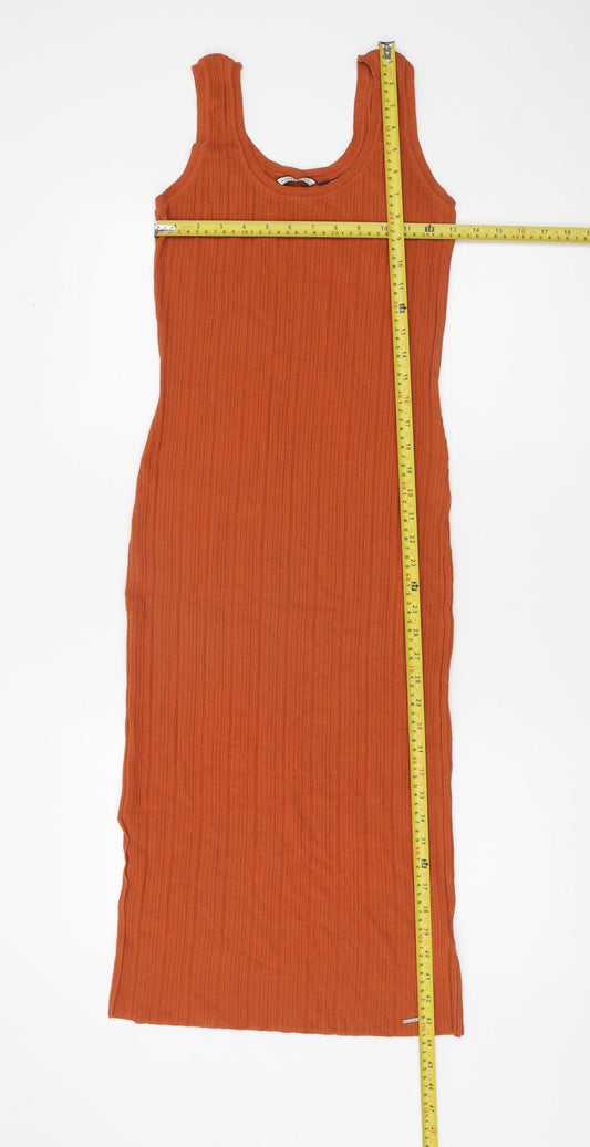 Superdry Women Brown Ribbed Midi Tank Dress Size 10