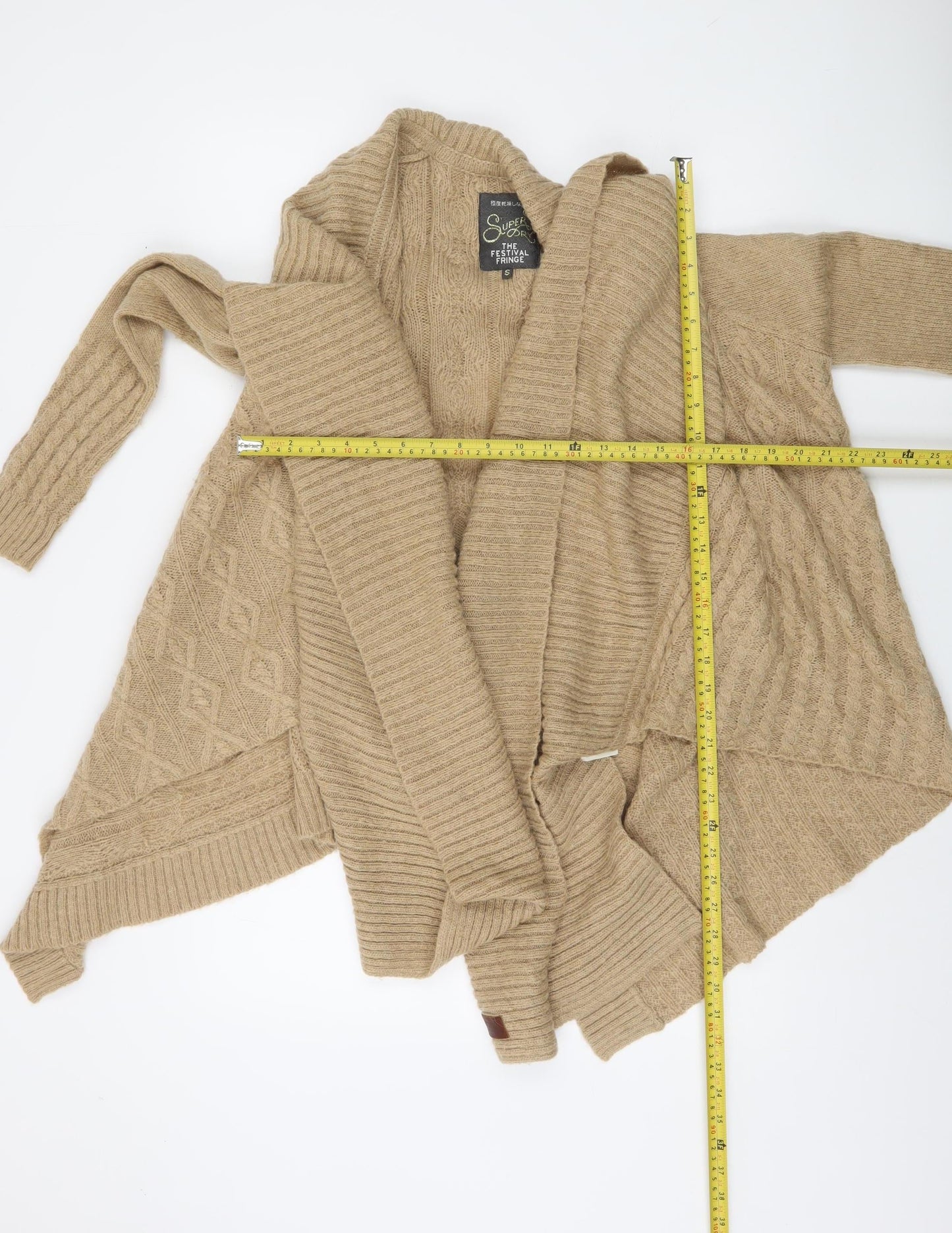 Superdry Women's Beige Cable Knit Cardigan S Relaxed Fit