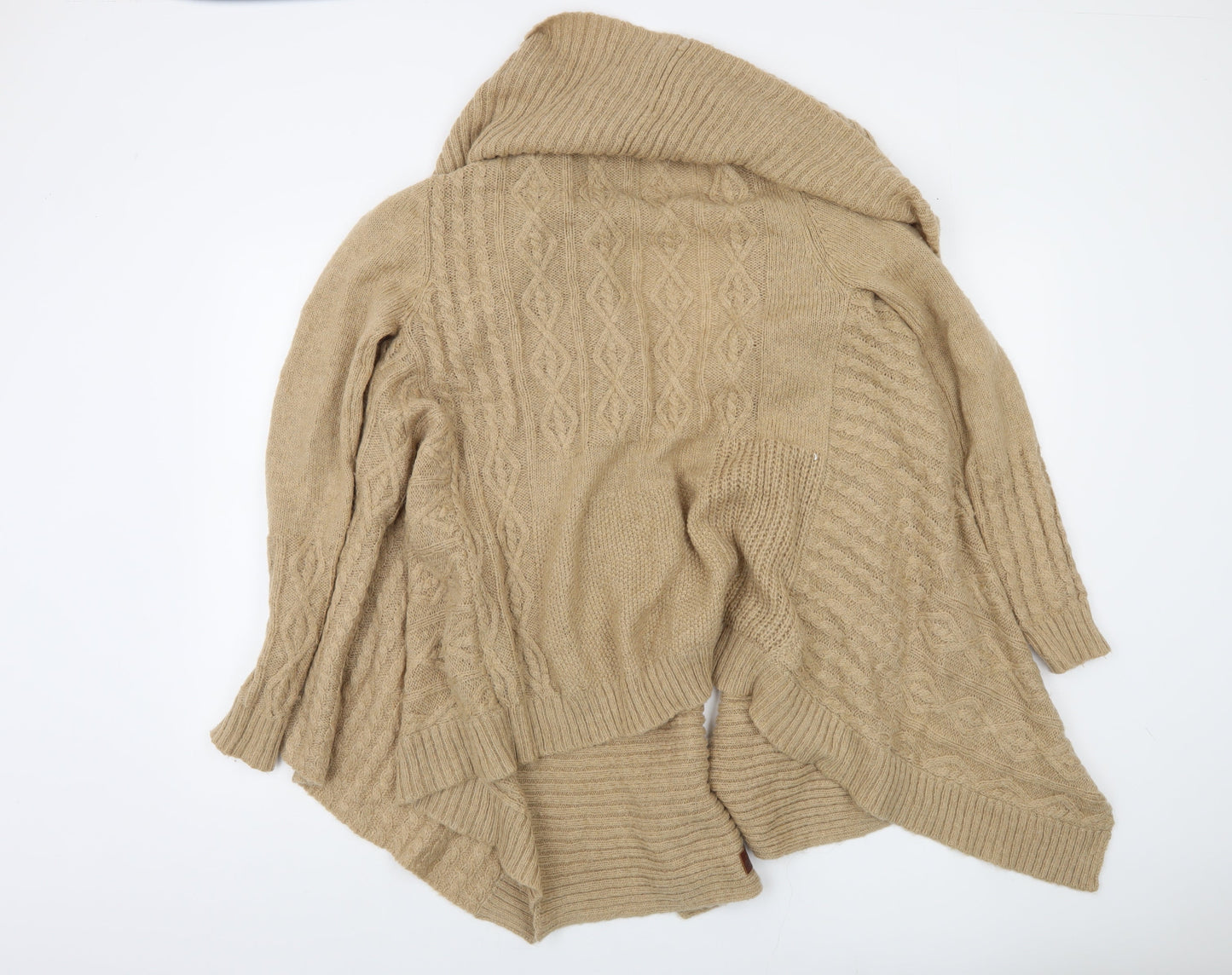 Superdry Women's Beige Cable Knit Cardigan S Relaxed Fit