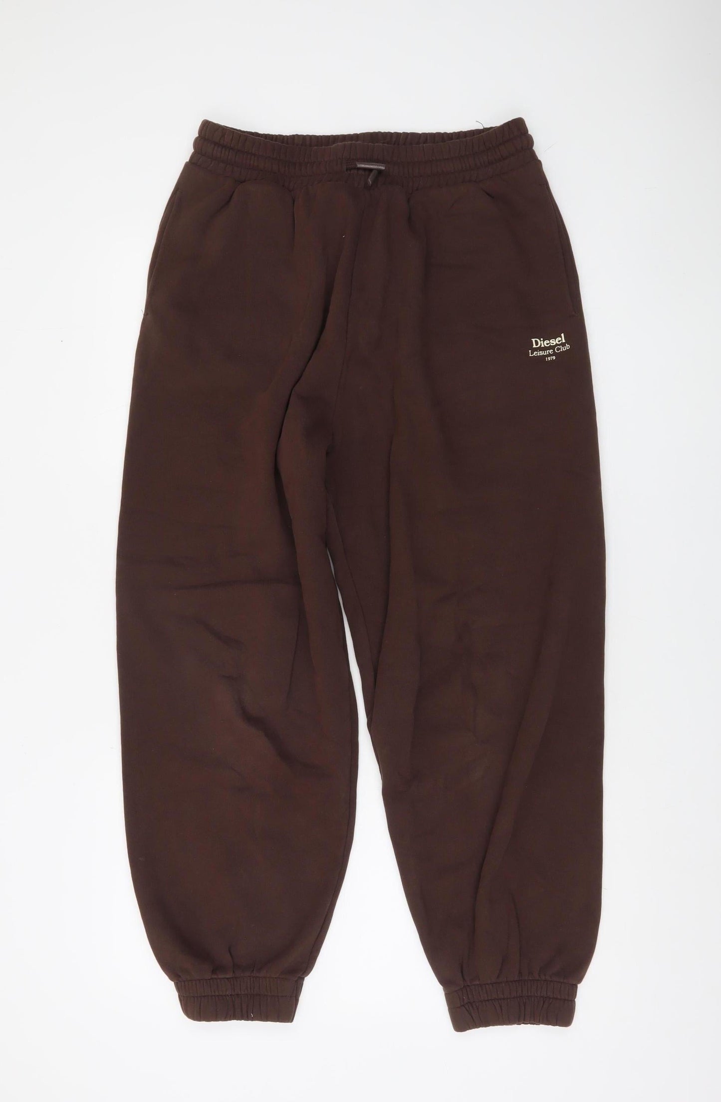 Diesel Women Brown Fleece Sweatpants L Logo Elastic Waist