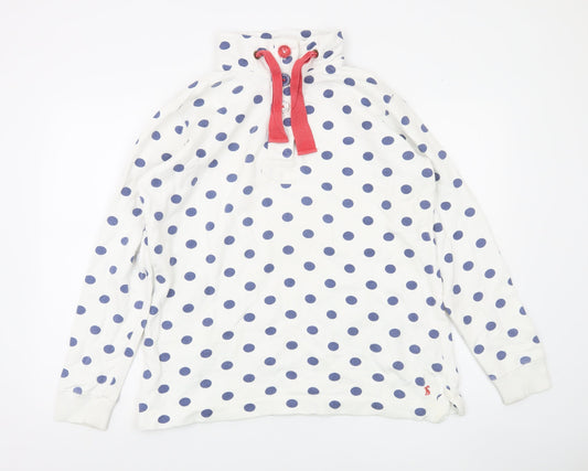 Joules Women White Blue Polka Dot Henley Sweatshirt Size 14