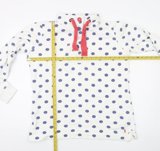 Joules Women White Blue Polka Dot Henley Sweatshirt Size 14