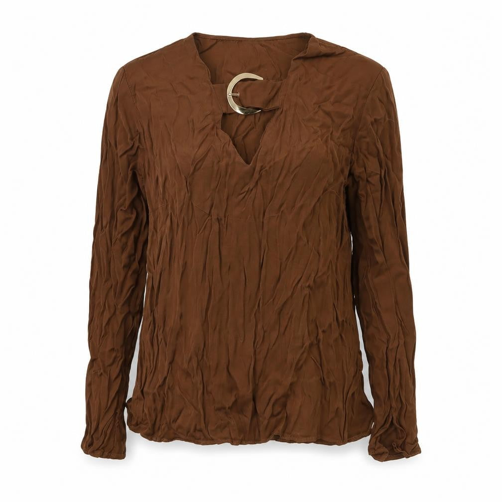 River Island Women’s Brown Long Sleeve V-Neck Tunic Blouse Size 10