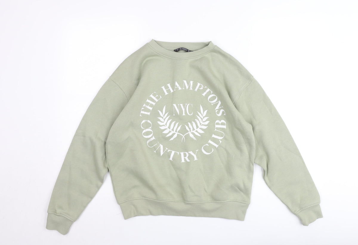 Additional front view of Dunnes Women’s Sage Green XS Pullover Sweatshirt The Hamptons Print
