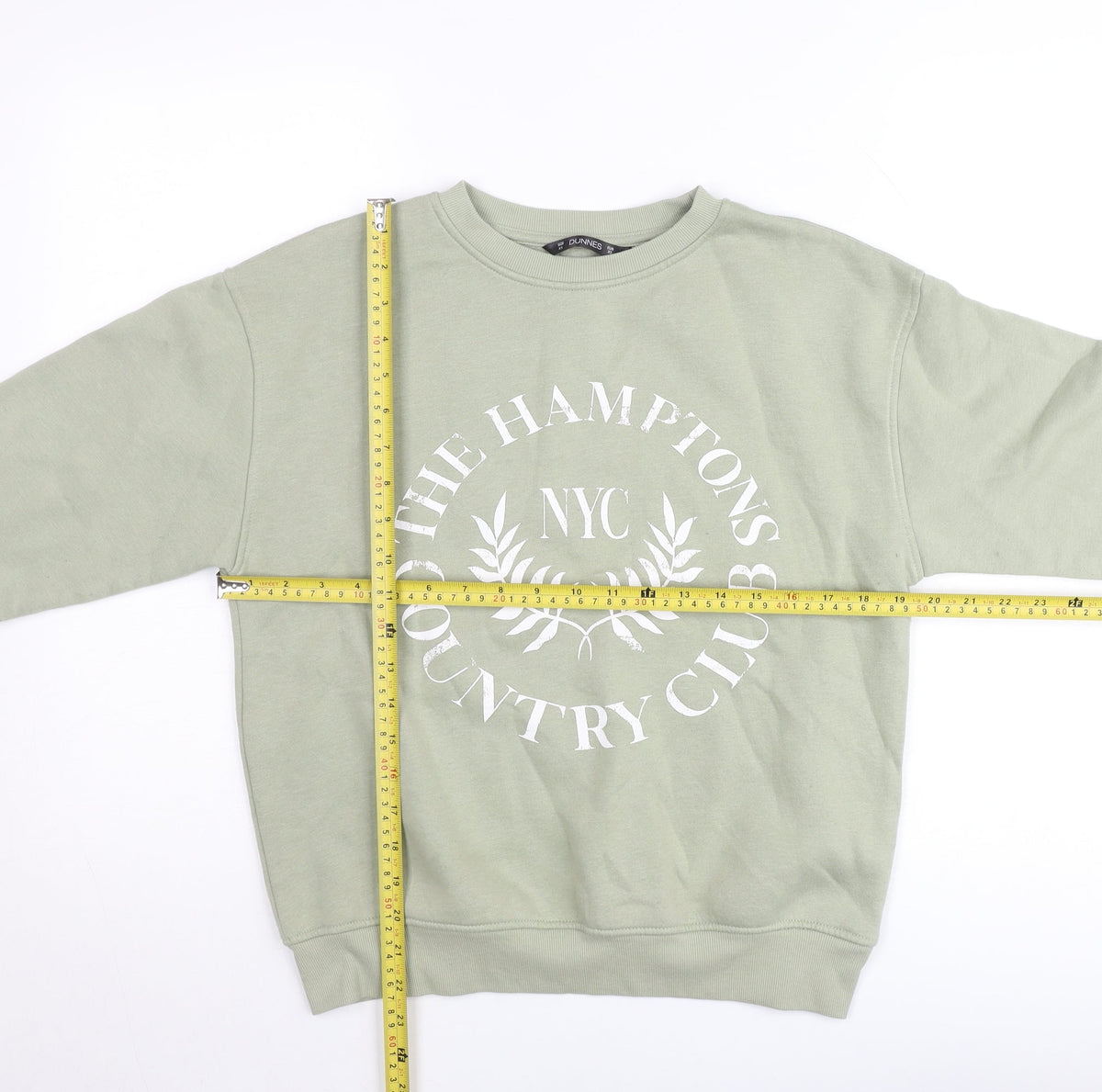 Back view of Dunnes Women’s Sage Green XS Pullover Sweatshirt The Hamptons Print