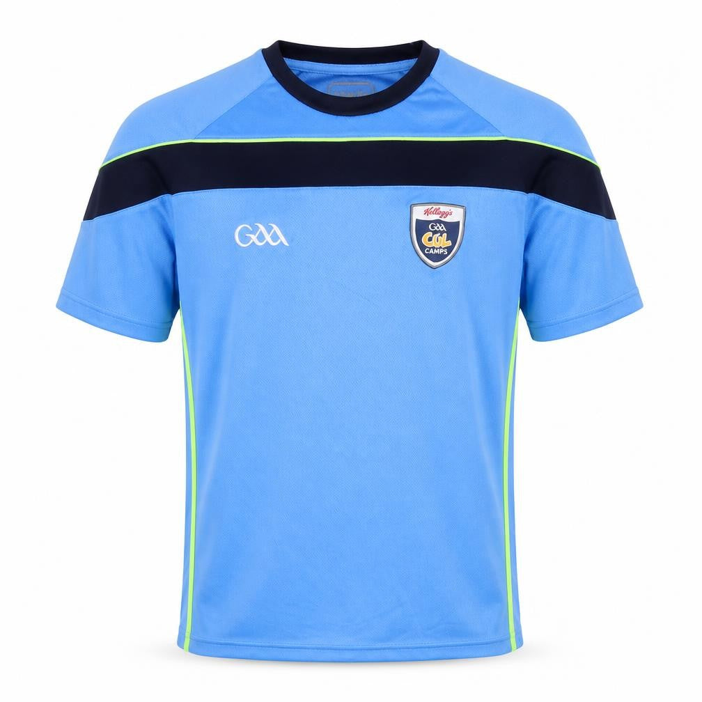 Front view of O'Neill Men's Blue GAA Coach Sports T-Shirt, size L, Polyester Quick Dry