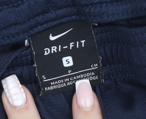 Nike Boys Navy Blue Dri-FIT Athletic Shorts S Polyester Drawstring