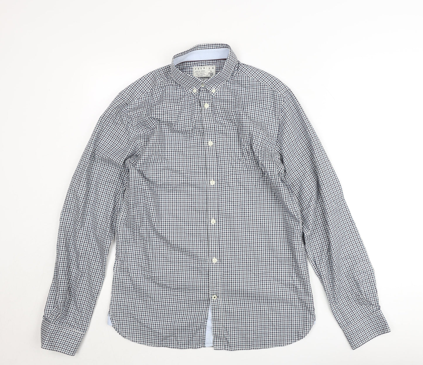 Jack & Jones Men’s Blue Check Slim Fit Long Sleeve Button-Up Shirt Size M
