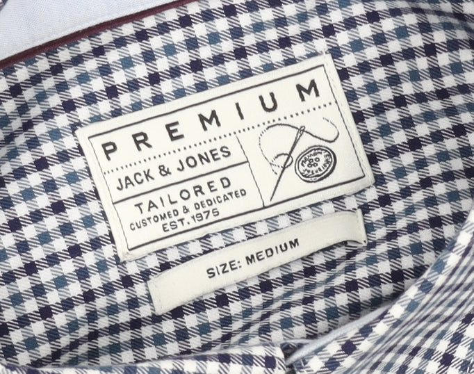 Jack & Jones Men’s Blue Check Slim Fit Long Sleeve Button-Up Shirt Size M