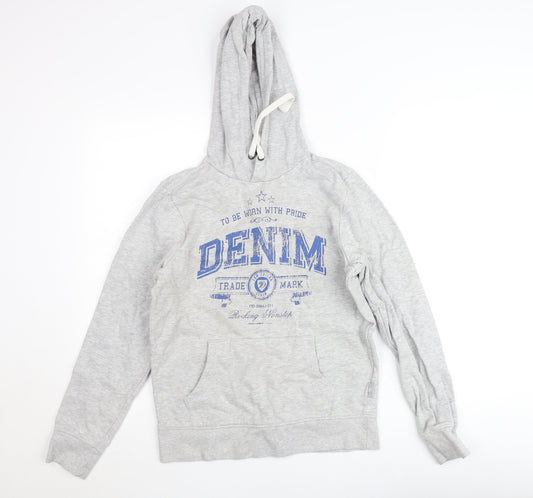Denim Grey Hoodie Women's M Pullover Graphic Print Cotton Blend