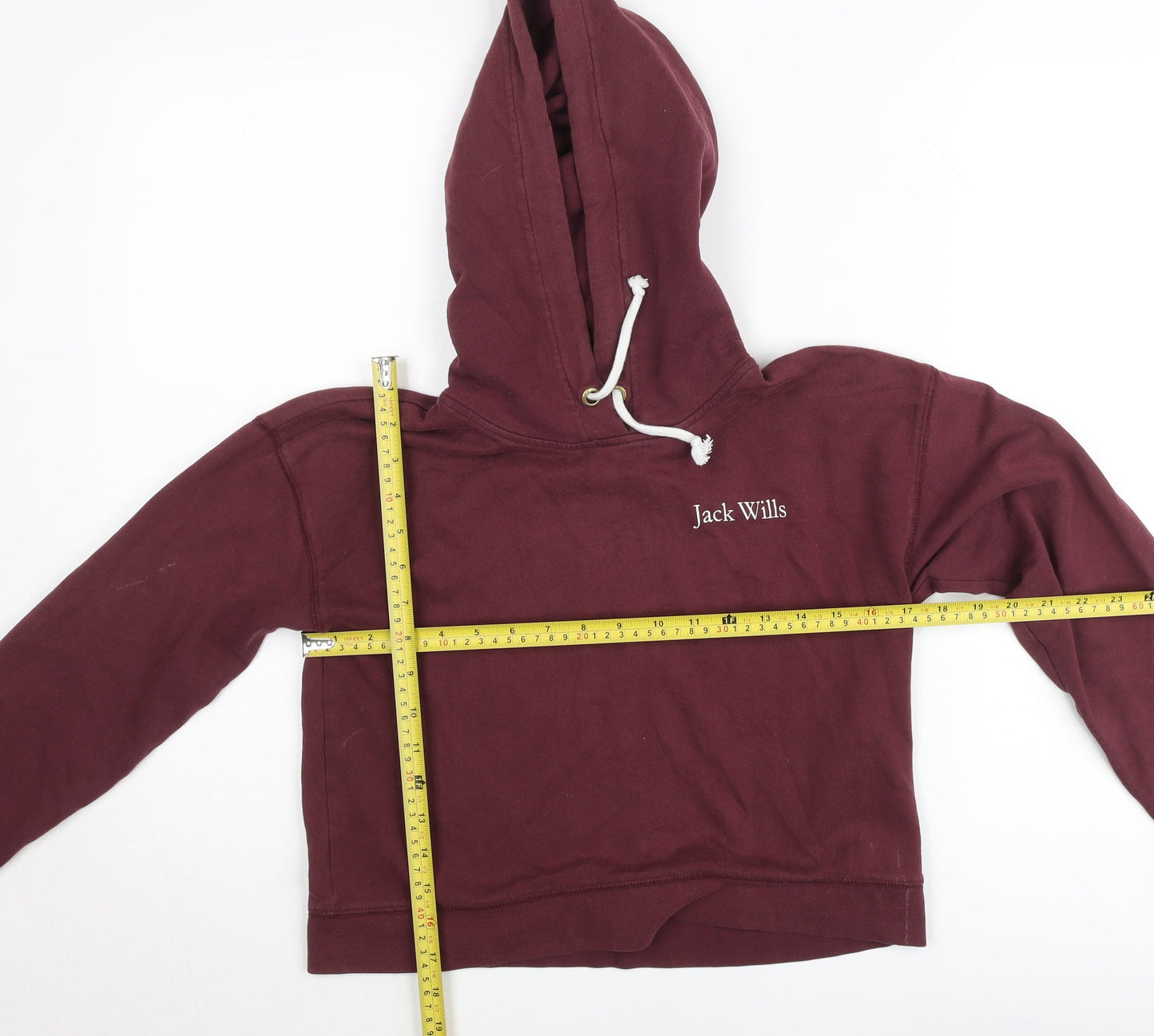 Jack Wills Girls Red Cropped Pullover Hoodie UK 8 M Hooded Fleece Sweatshirt