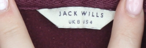Jack Wills Girls Red Cropped Pullover Hoodie UK 8 M Hooded Fleece Sweatshirt