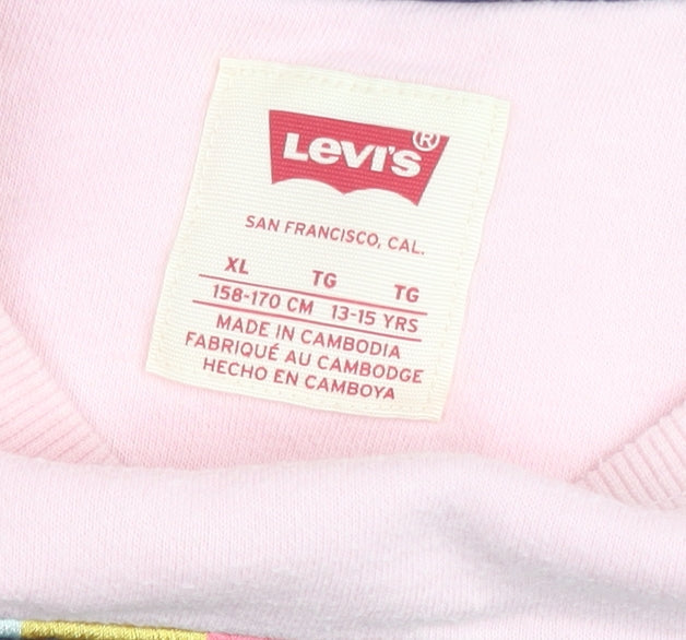 Levi's Girls Pink Logo Pullover Sweatshirt XL 13-15 Years Fleece Crew Neck