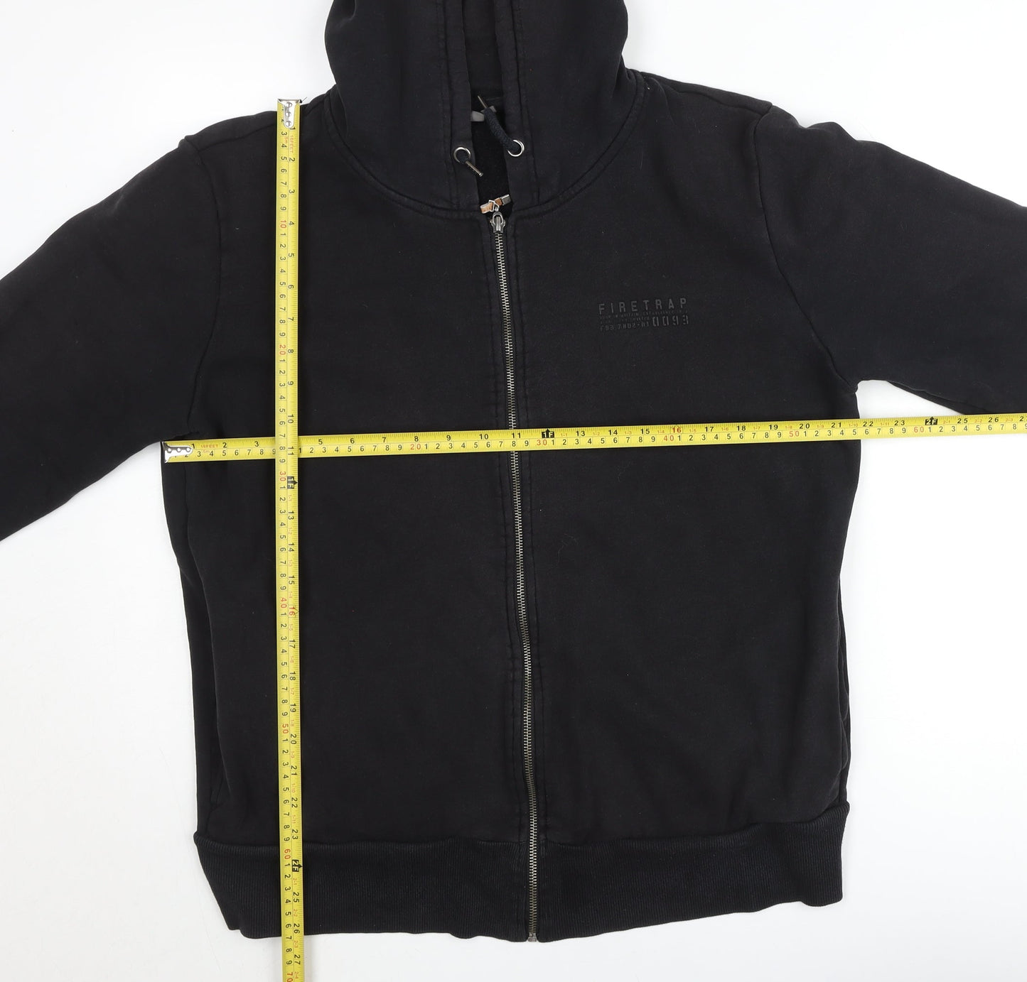 Firetrap Men’s Black Hooded Full Zip Jacket L Cotton Blend