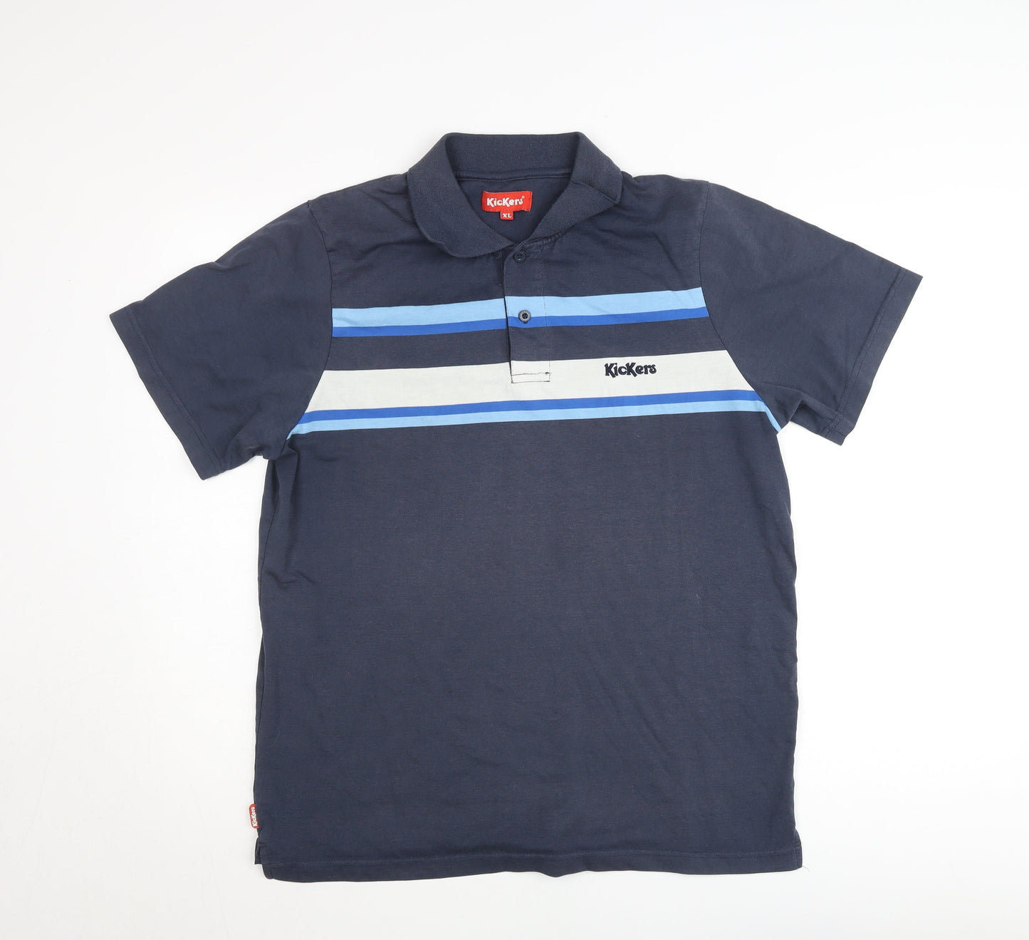 Kickers Men's Navy Blue XL Polo Shirt Classic Striped Cotton