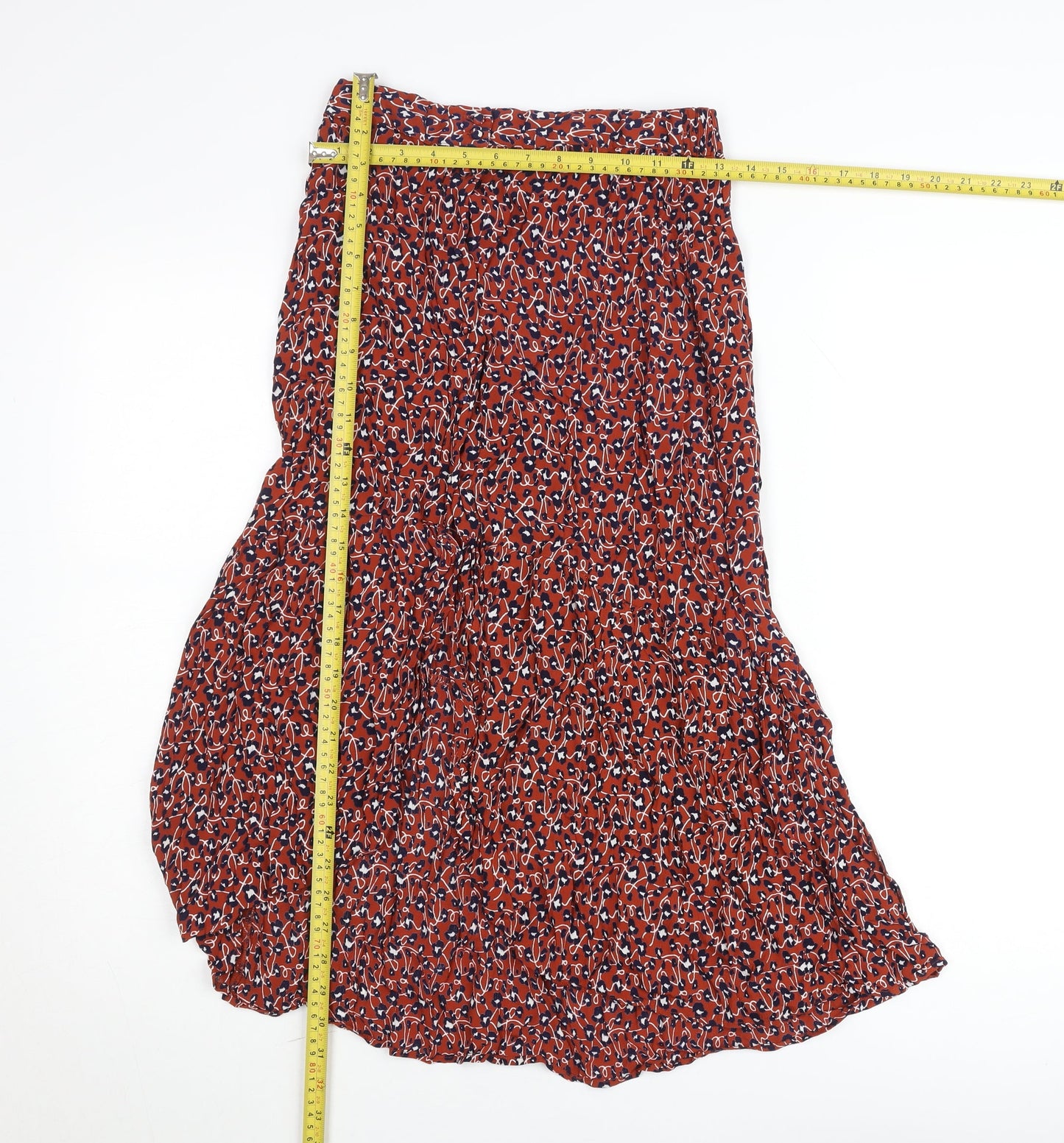 Pieces Womens Red Floral Midi Flare Skirt Size S